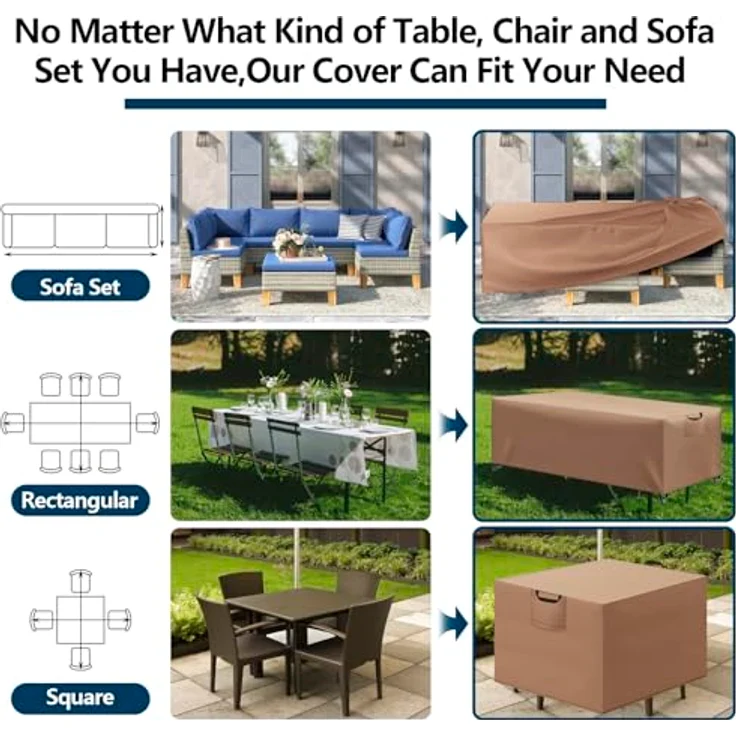 Aujink Abdeckung Gartenmöbel Winterfest, Wasserdichte Schutzhülle Gartenmöbel 420D Oxford Anti-UV Abdeckplane für Gartentische Terrassenmöbel Regenschutz und Staubfest Abdeckhaube Khaki 150 x 90 x 75 cm – Bild 7