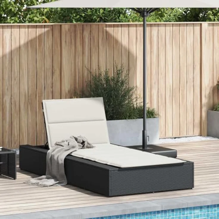 vidaXL Sonnenliege mit schwebender Auflage, Schwarz, Poly Rattan, verstellbare Rückenlehne, robustes Design – Bild 2