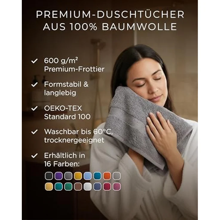Luckytowel Duschtuch Set 70x140 cm, Oeko-TEX Badetücher 100% Baumwolle mit 600 g/m², flauschig & saugstark, 2er Pack Rot – Bild 2