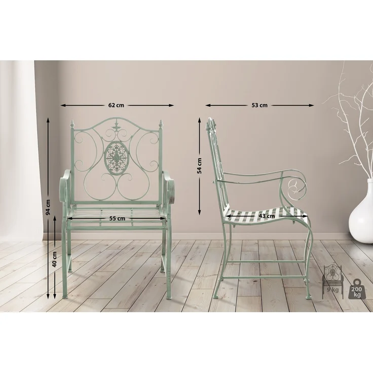2er Set Gartenstühle AUSTIN - Metall Antik-grün 62x53x94 cm | Gartenstuhl Metall Terrassenstuhl Antik Verzierung Stühle Garten Balkon – Bild 3