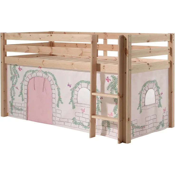 Kinderbett Karolina 210x114x106 Massivholz Natur Textilset Burg 1