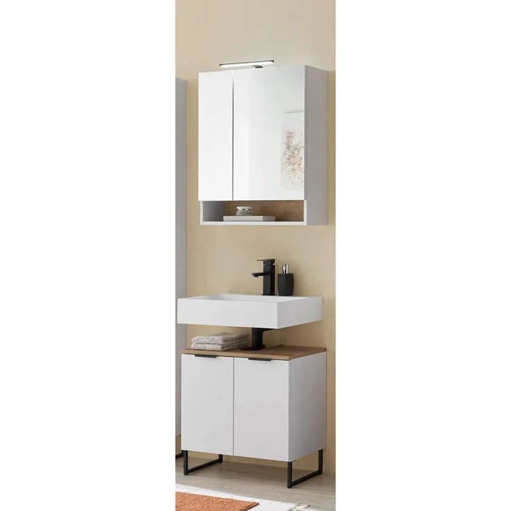 Badezimmer-Set >Denver< (2-tlg.) in weiß matt / Evoke Eiche Dekor - 60x195x35 (BxHxT) – Bild 1