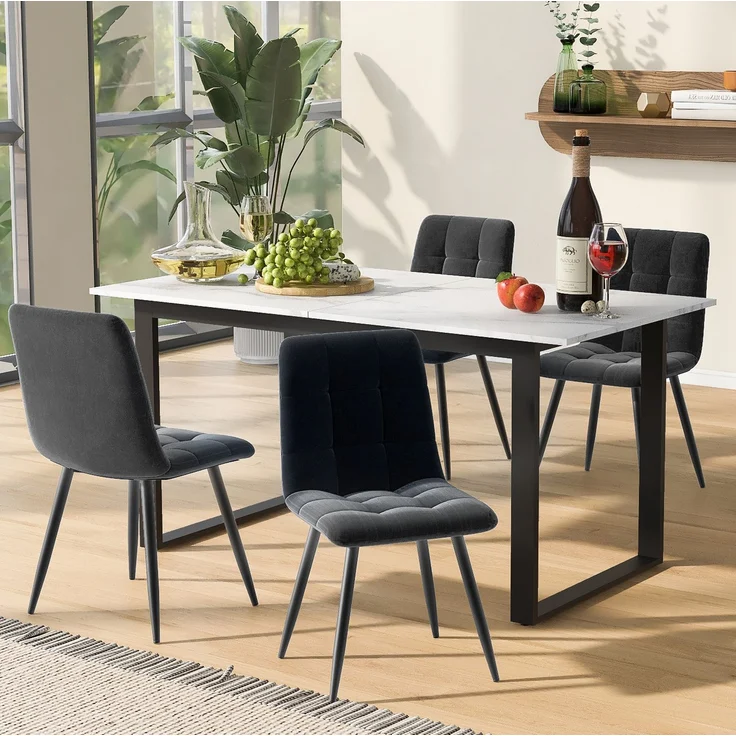 Essgruppe 140/180x80x75 cm mit 4 Stühlen – klappbarer Esstisch aus MDF in Weiß – Bild 1
