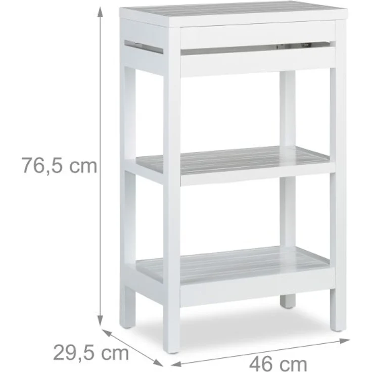 Relaxdays Regal mit Ablagen und Klappe, Bambus weiß, 46 x 29,5 x 76,5 cm – Bild 4