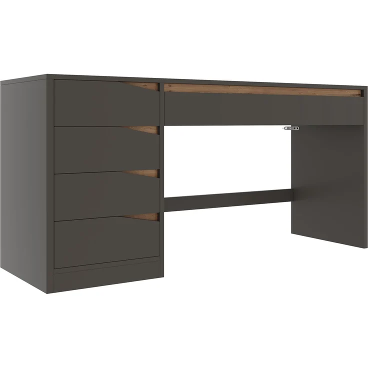 ZUBALIYA Schreibtisch 140x50 cm mit 5 Schubladen, Grau /Eiche-Optik, Moderner Computertisch mit extra großer Arbeitsfläche, Schminktisch mit Stauraum, Bürotisch für Homeoffice, Schlafzimmer und Arbeitszimmer – Bild 7