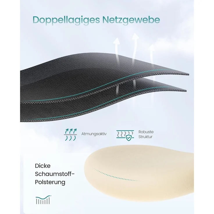 SONGMICS Bürostuhl ergonomisch, Schreibtischstuhl, Computerstuhl, verstellbare Lenden- und Kopfstütze, bis 150 kg belastbar, höhenverstellbar, tintenschwarz OBN066BH01 – Bild 6