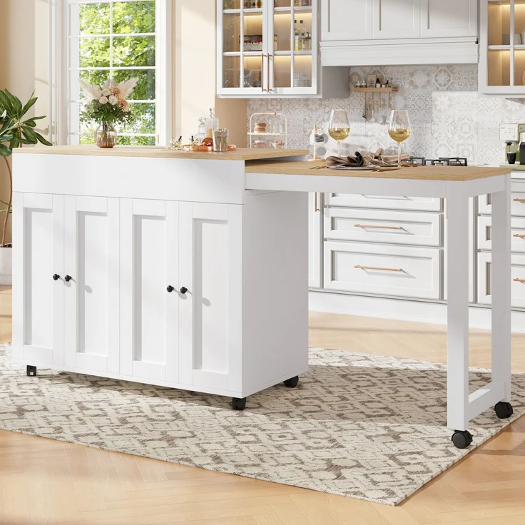 Moderner ausziehbarer Bartisch(117-180×50×94.6cm) ,Ausziehbarer Esstisch mit Stauraum , mit sechs AblageflächenStehtisch Bistrotisch, für Esszimmer,Verwendung als Wohnzimmertrennwand,Weiß – Bild 4