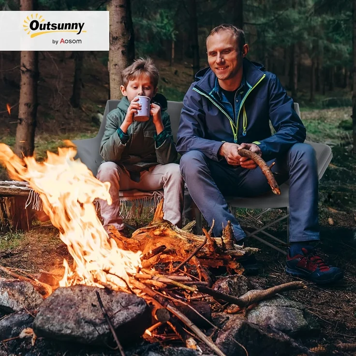 Outsunny Campingstuhl mit Armlehnen, Seitentasche (2 Sitzer Faltstuhl, 1 St), bis 240kg belastbar, für Garten Camping Strand – Bild 2