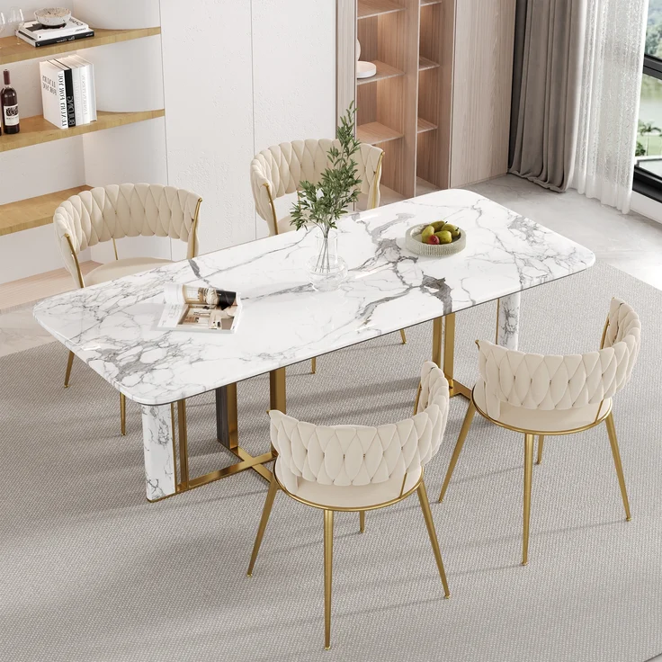 LVHOM Esszimmerstuhl Luxuriöse Samt-Stühle 2er mit Rückenlehne & Metallbeine, Goldene Stuhlbeine & Rahmen, Geflochtener Stil, mehrere Farboptionen, Polsterstuhl, 2 St – Bild 7