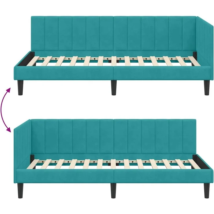 vidaXL Eckbettgestell mit Kopfteil Türkis 90 cm x 200 cm Samt 42016356 – Bild 8