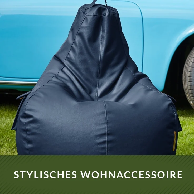 Green Bean® Sitzsack aus Kunstleder mit EPS Perlen Füllung - 90 x 80 x 70 cm - Bean Bag - Gaming Chair Rückenlehne - Dunkelblau – Bild 7