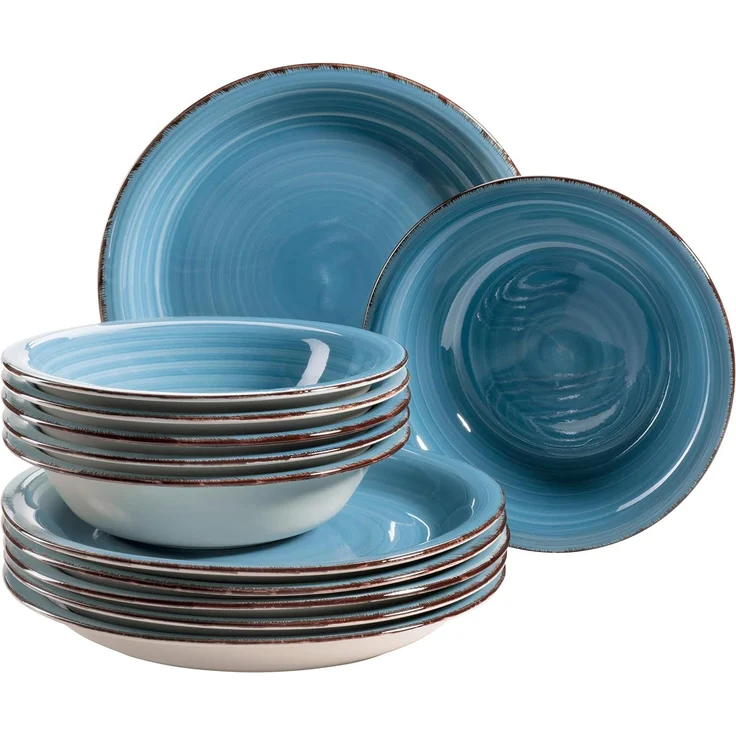 Mäser 931602 Tafelservice Lumaca für 6 Personen, Steingut, dunkelblau (1 Set, 12-teilig) – Bild 1