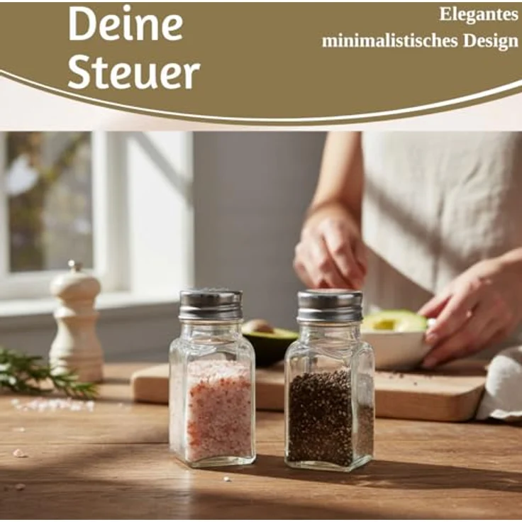 LS-LebenStil Salz- / Pfefferstreuer 2-fach Glas Salzstreuer Pfefferstreuer Set 10cm Silber / Transparent, (Bistro Borosilikatglas Silber Transparent Durchsichtig - Tischset Salt & Pepper - Edelstahldeckel für Salz und Pfeffer Geschenk Einzug Einweihung... – Bild 6