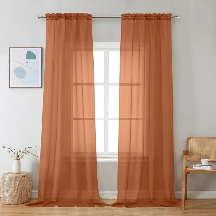 Chyhomenyc Transparente orangefarbene Vorhänge, 228,6 cm lang, 2 Paneele, lichtfilternd, weich, luftig, solide, elegant, Voile, Fensterbehandlungsvorhänge für Schlafzimmer, Wohnzimmer, Hochzeit,