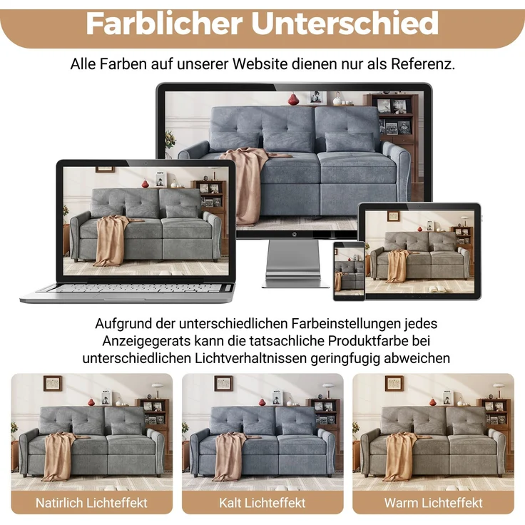 3-Sitzer Schlafsofa, B 176 x T 148 x H 83 cm, Chenille, mit ausziehbarer Liegefläche – Bild 8