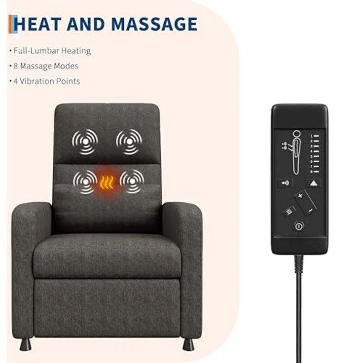 GarveeHome Fernsehsessel Elektrisch Relaxsessel Ruhesessel, massagesessel mit wärmefunktion, Verstellbarer Fernsehsessel mit Fußstütze, Einzelsofa,für Wohnzimmer, Schlafzimmer oder Büro (Braun) – Bild 7