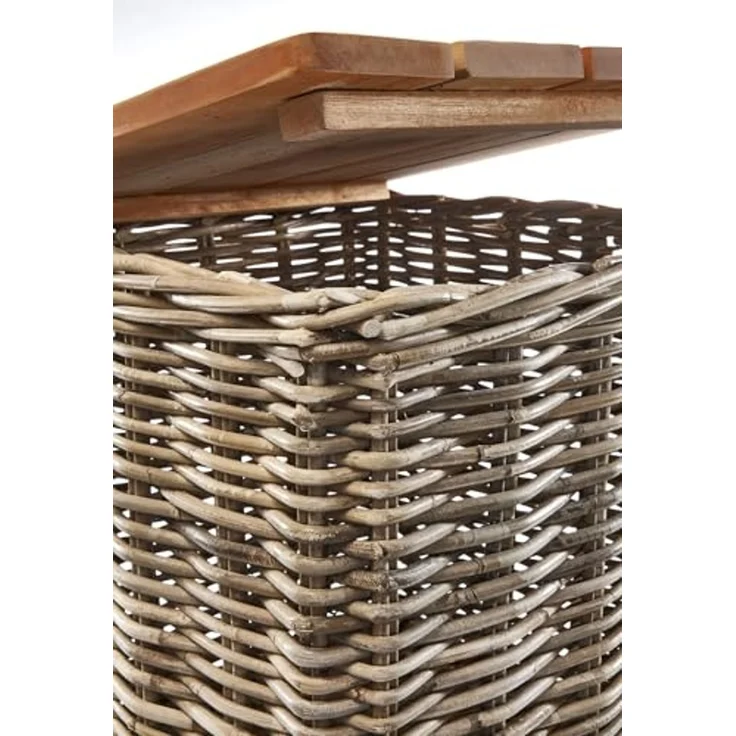 Kobolo Beistelltisch Tisch Couchtisch mit Deckel mit Aufbewahrungsfach - krabu Rattan Holz (Einzelstück, 1-St, Einzelstück), 45x45x49,50 cm – Bild 5