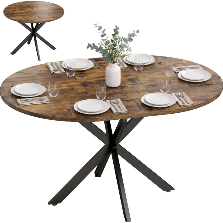 Ausziehbarer Esstisch für 4–6 Personen, Küchentisch in Industrie-Optik mit Spinnenbein, Rustikal-Braun--Rustikal-Braun--75x100x135cm--CHENHAONING