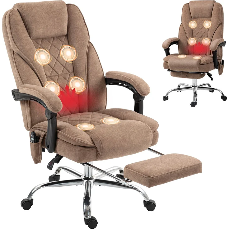 MELAYR, Ergonomischer Bürostuhl mit Massagefunktion, Fußstütze, drehbar, rollbar, Braun, 72 x 67 x 119 cm – Bild 2