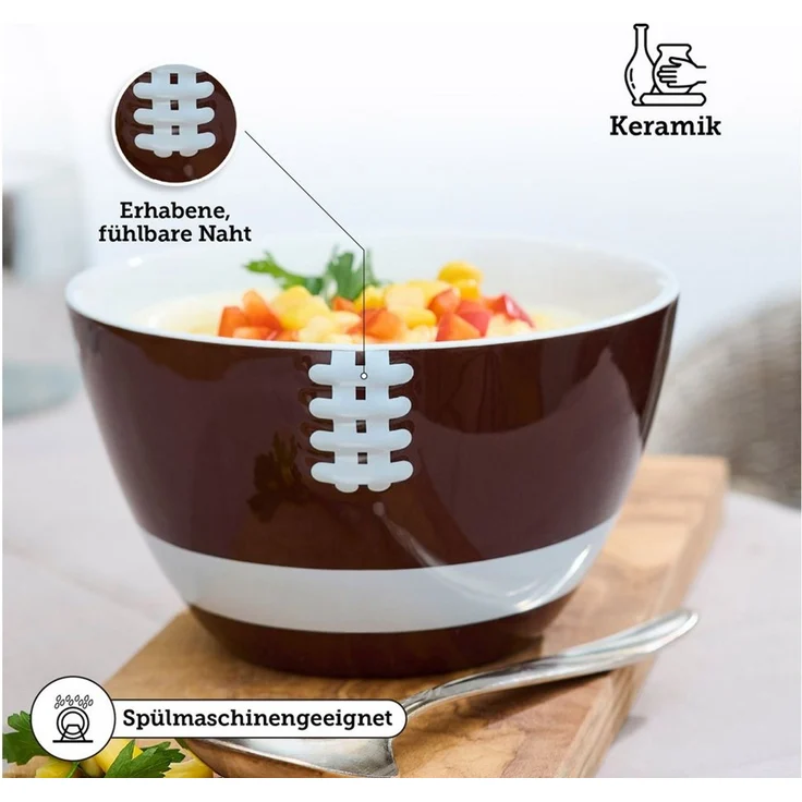 40YARDS Müslischüssel American Football Müslischale / Schüssel / Snackschale (900 ml), Keramik, (1-tlg), in Form eines halben Footballs – Bild 4