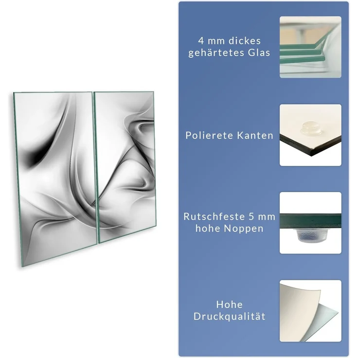 Herdabdeckplatte Abdeckung Ceranfeld Abdeckplatte Schneidebrett 2-Teilig 60x52 Abstraktion Grau Spritzschutz Glasplatte Ceranfeldabdeckung Schutz Herdschutz Sicherheitsglas Glasschneidebrett 2 x 30 x 52 – Bild 8