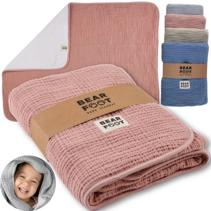 Babydecke Babydecke Musselin Fleecedecke flauschig weich - rosa, BEARFOOT, flauschige Kuscheldecke, Baby, Neugeborene, Geschenk Junge & Mädchen – Bild 4