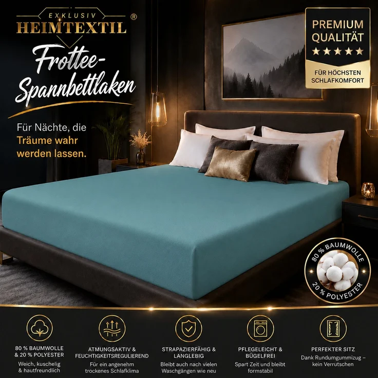 EXKLUSIV HEIMTEXTIL Frottee Spannbettlaken Premium 90 - 100 x 200 cm Türkis – Bild 2