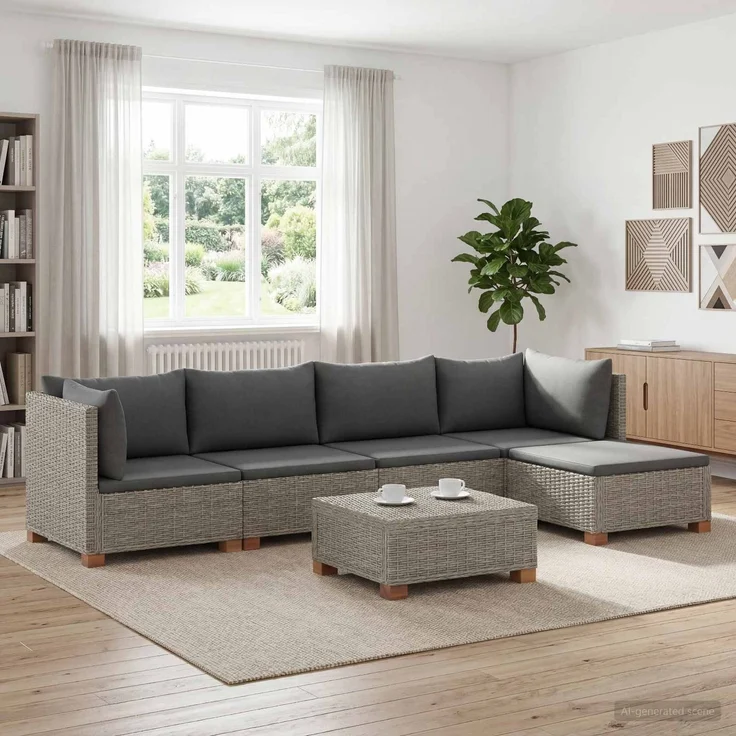 vidaXL 6 Stk. Rattan-Lounge-Set mit Kissen GENDT Naturrattan Kubu Grau 3429851 – Bild 1