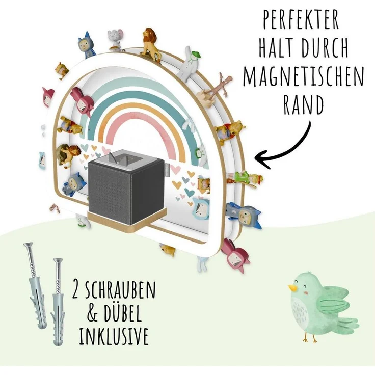 Holzura Kinderregal Tonie Regal Regenbogen mit magnetischem Rahmen für Toniefiguren – Bild 3