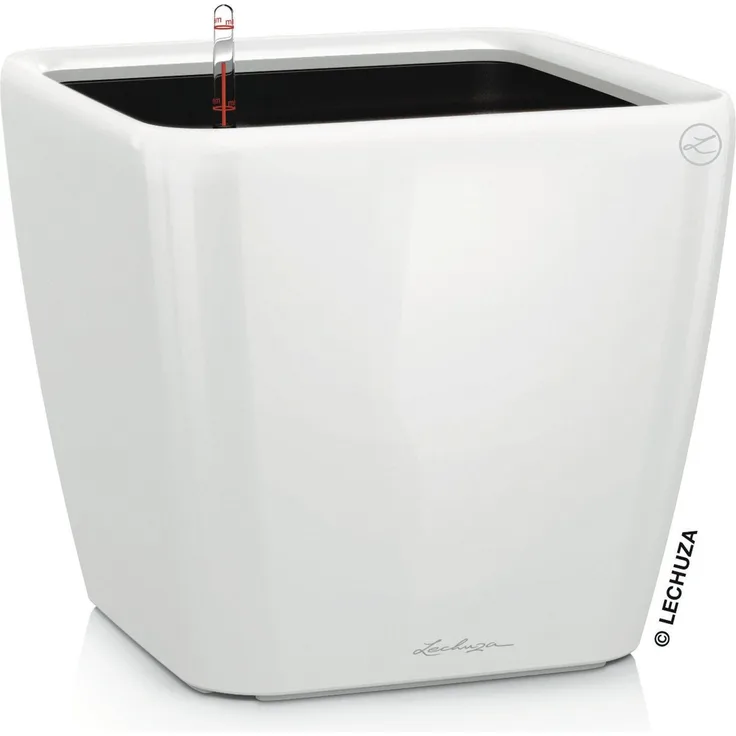 LECHUZA-Pflanzgefäß QUADRO Premium LS 35 Weiß Hochglanz | Pflanzgefäß mit Bewässerungssystem, Wasserstandsanzeiger und Pflanzeinsatz | Hochglanz-Oberfläche | 35,5 x 35,5 x 32,5 cm | 16160