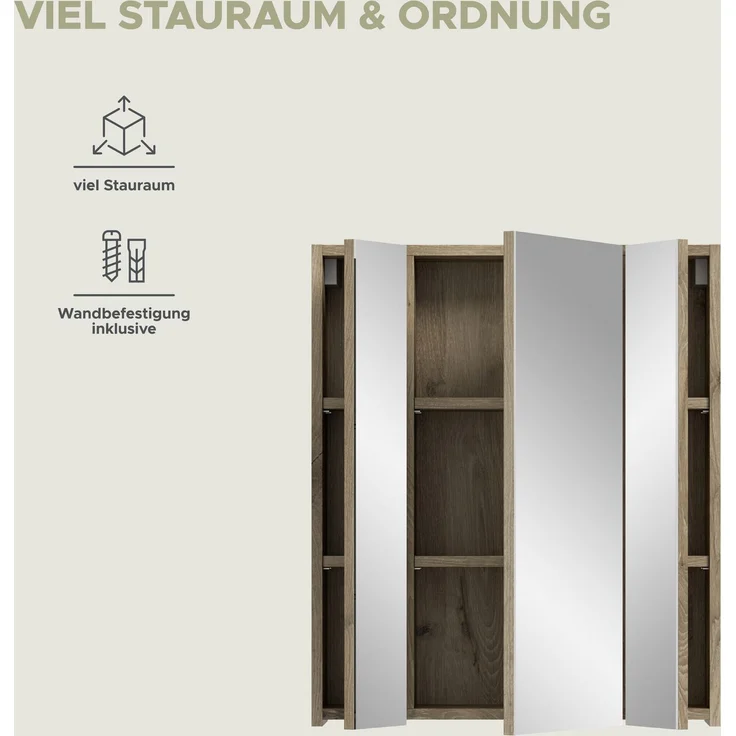 Spiegelschrank (B/H/T: 60x70x18 cm) in schwarz matt und Nox Oak Nachbildung – Bild 8