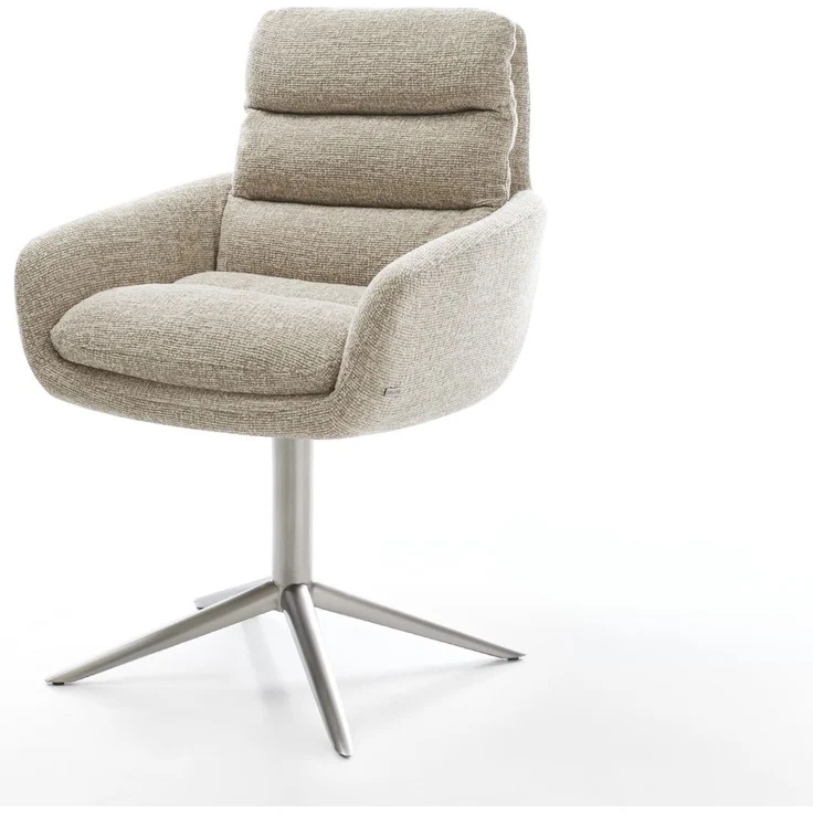 Drehstuhl Abelia-Flex mit Armlehnen Webstoff Soft Beige Fußkreuz Edelstahl 360° drehbar Wippfunktion – Bild 1