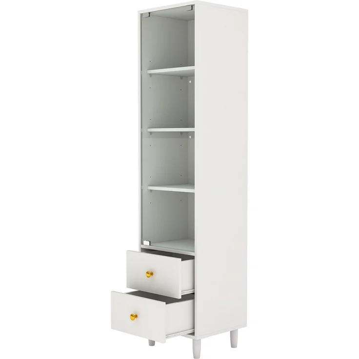 Vitrine 40 x 35 x 165 cm in Weiß mit Glastüren, LED-Beleuchtung und 2 Schubladen – Bild 5