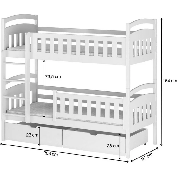 Kids Collective Etagenbett Hochbett Kinderbett 90x200 umbaubar in zwei Einzelbetten (Modell 2025), 90x200 cm mit zwei Schubladen Lattenrost Rausfallschutz Vollholz weiß – Bild 2