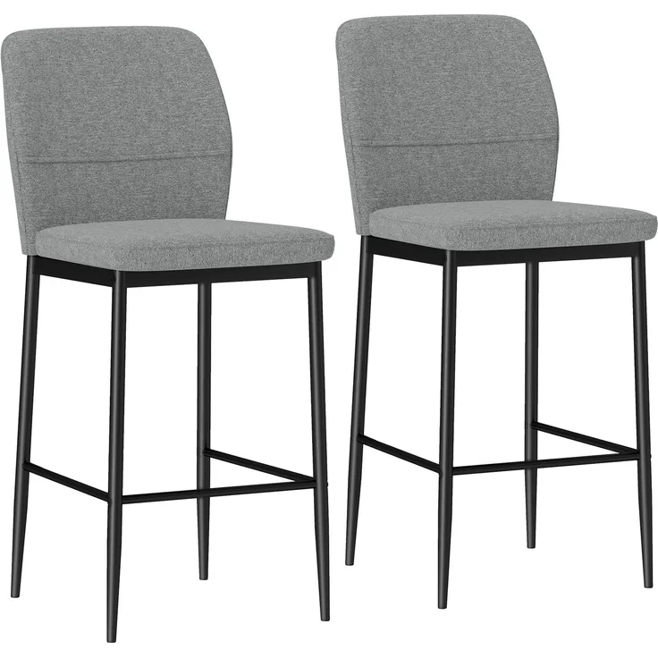 2er-Set moderne Barhocker aus Samt mit Fußstütze und Rückenlehne, 41 x 52 x 97 cm, Grau