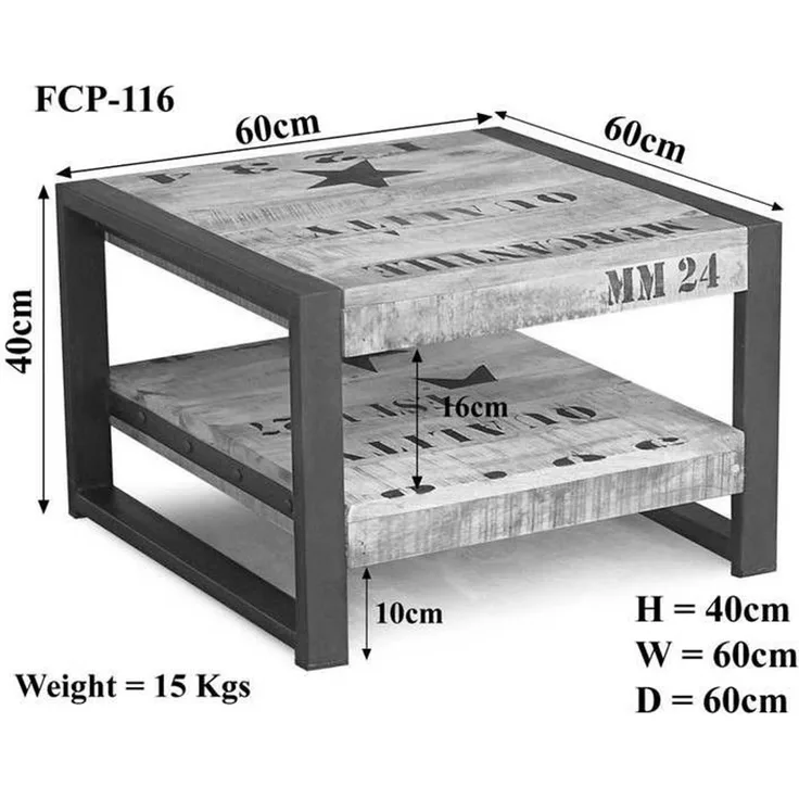 Couchtisch Mango 60x60x40 natur bedruckt FACTORY #125