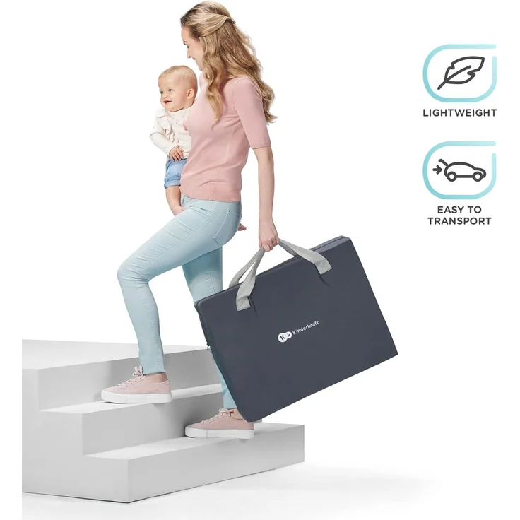 kk Kinderkraft Kinderkraft Reisebett 2 in 1 MOVI, faltbares Kinderbett, Laufgitter, Separater Eingang, 2 Matratzenhöhen, Zusammenklappe, mit Zubehör, Matratze, Tragetasche, Rosa, Stahl, Aluminium – Bild 3