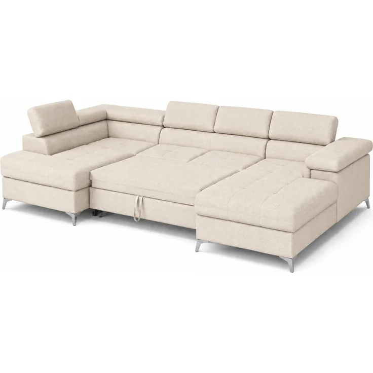 KRISAN MÖBEL MICHAEL-ANGELO U-Form Ottomane Rechts Wohnlandschaft 345 × 202 x 202 x 90 cm, mit Bettkasten in Beige/Creme – Bild 2