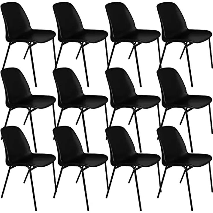 OFITURIA Bürostuhl ohne Rollen, Stuhl aus Kunststoff mit Metallrahmen, Stuhl für Wartezimmer, Empfang, Tagungen, Konferenzen usw. (12 Stühle, schwarz)
