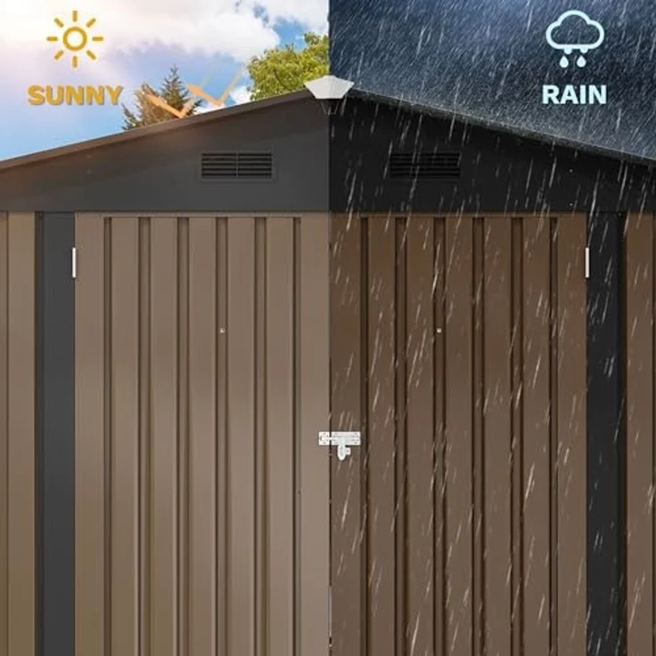 DWVO Großes Metall Gerätehaus 3x2,4 m, Stabiler Werkzeugschuppen für Garten, Terrasse & Hof, Ideal für Fahrräder, Gartengeräte & Rasenmäher, Wetterfest & Abschließbar, Braun – Bild 3