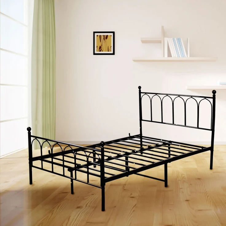 Metallbett 140x200 cm, Schwarz, Lattenrost, Stauraum 27 cm, inkl. Aufbewahrungsnetz, rustikal (ohne Matratze) – Bild 7