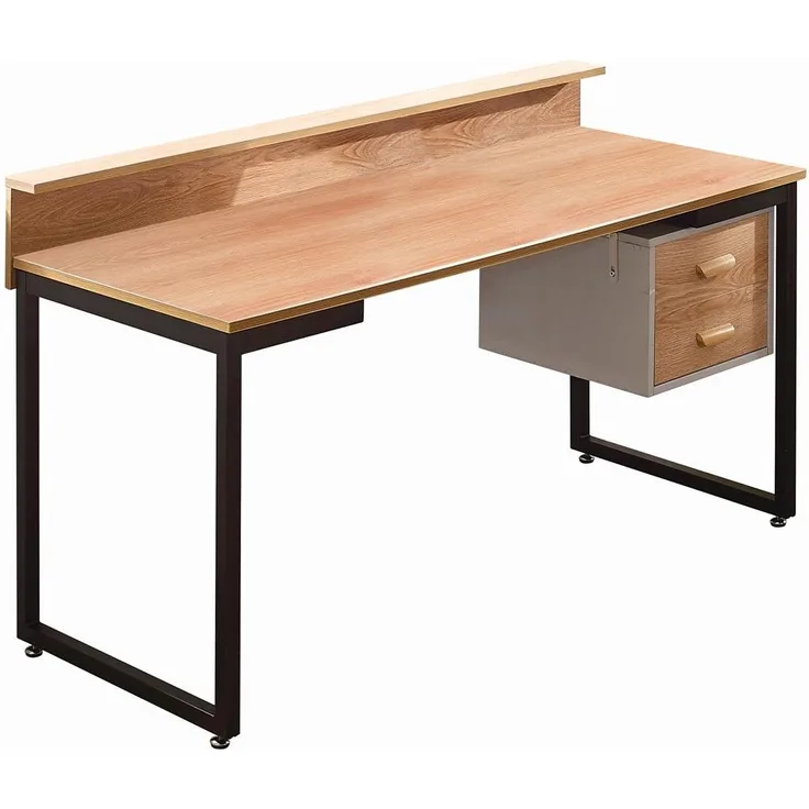 Schreibtisch mit 2 Schubladen, MDF/ Metall Natur Schwarz, 140 x 60 x 84 cm