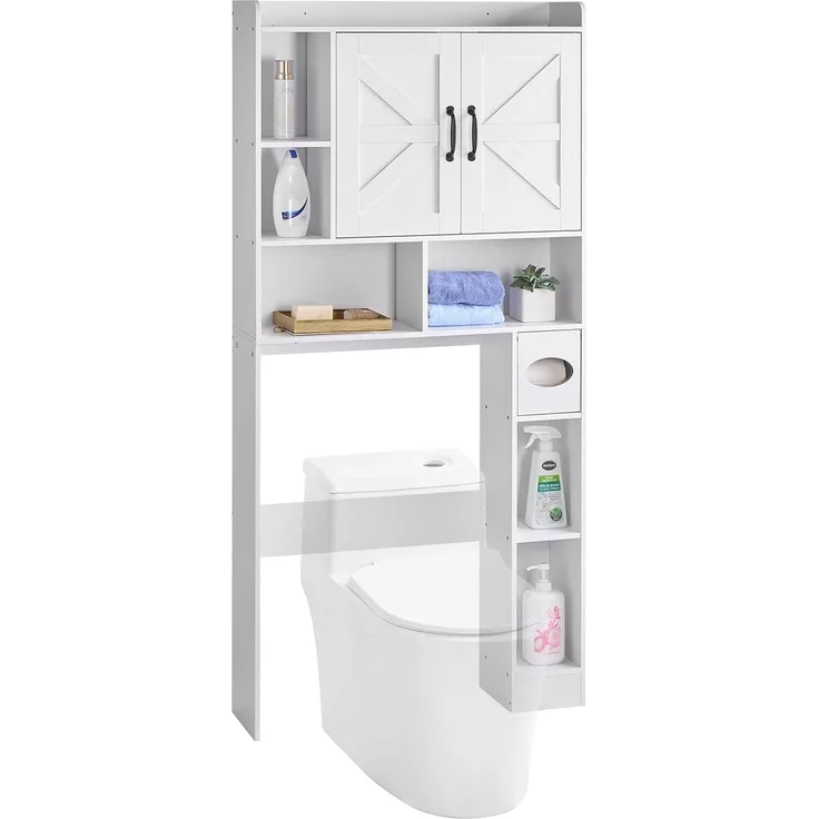 VEVOR Toilettenschrank Badezimmerschrank mit Doppeltür & verstellbarem Regal, platzsparender 4-stöckiger Badschrank über der Toilette mit offenem Regal, 1680 x 785 x 195 mm Aufbewahrungsschrank weiß