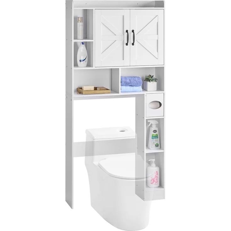 VEVOR Toilettenschrank Badezimmerschrank mit Doppeltür & verstellbarem Regal, platzsparender 4-stöckiger Badschrank über der Toilette mit offenem Regal, 1680 x 785 x 195 mm Aufbewahrungsschrank weiß – Bild 1