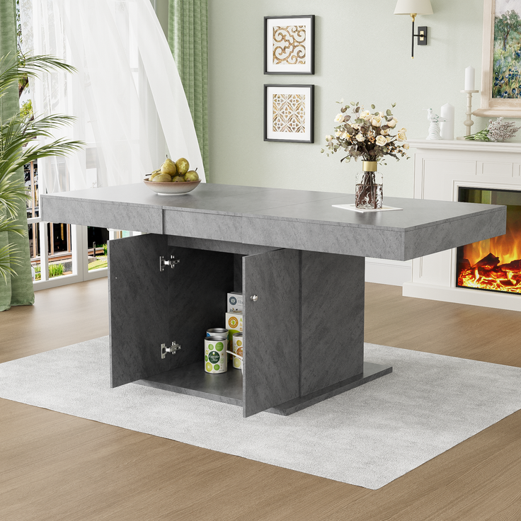 Ausziehbarer Esstisch 140/180x80x76 cm, Betonoptik Grau, mit Stauraum – Bild 2