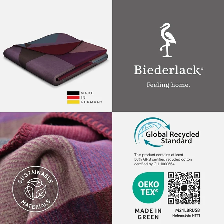 Wohndecke Purple Geometric, lila Sofadecke in 150x200, Decke aus Baumwoll-Mix, Biederlack, Made in Germany – Bild 7