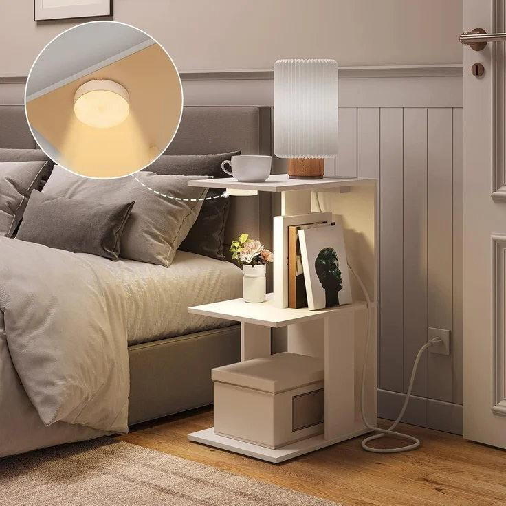 Couchtisch mit Ladestation LED-Sensorleuchte Beistelltisch Ablagen – Bild 4
