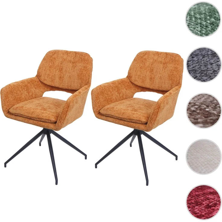 2er-Set Esszimmerstuhl HWC-N74, Küchenstuhl, drehbar Auto-Return, Stoff Chenille (490g/m²) ~ ocker-gelb – Bild 10
