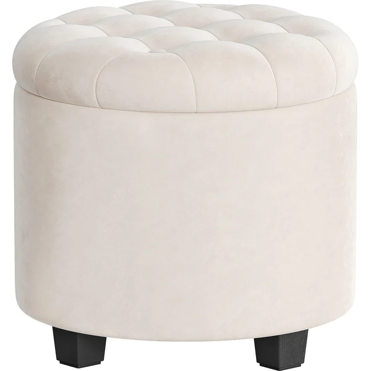 SONGMICS Sitzhocker rund, Fußhocker mit Stauraum, Schminkhocker mit Füßen, 45 x 45 x 44,5 cm, Samt, bis 150 kg belastbar, für Wohnzimmer Schlafzimmer, cremeweiß – Bild 1