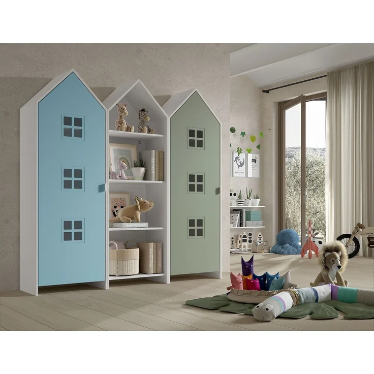 Kleiderschrank >CASAMI BRUGES< in Korpus Weiß / Front Blau u. Grün, MDF – Bild 1
